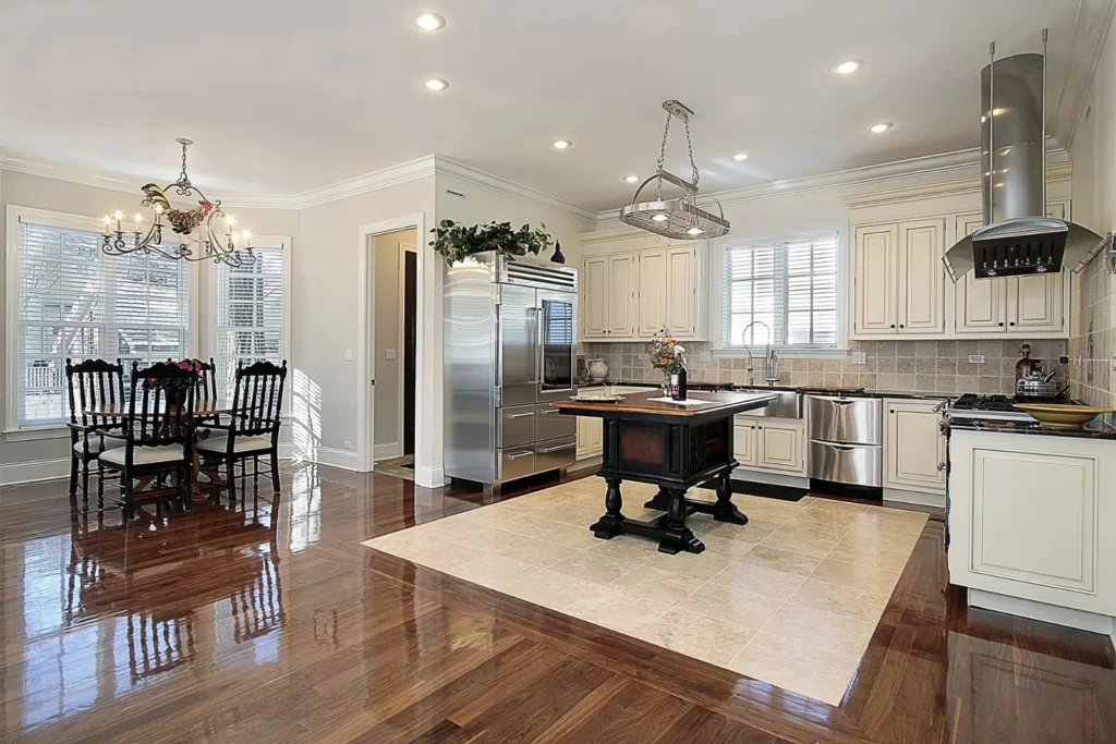 A spacious renovated kitchen with custom cabinets and island completed by a home remodeler in Frederica, DE.